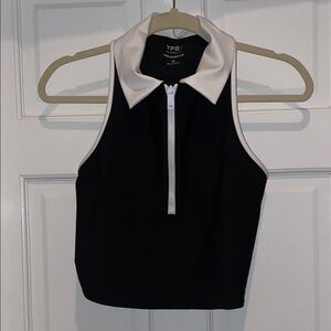 Abercrombie & Fitch Black and Cream Zip-Up Crop Top